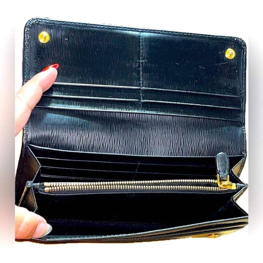 PRADA Milano Saffiano Leather Long Cont.Wallet, Blk/Gold Hardware no card case - Picture 9 of 12